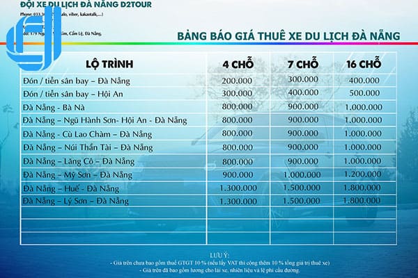 bảng giá cho thuê xe ở tại đà nẵng